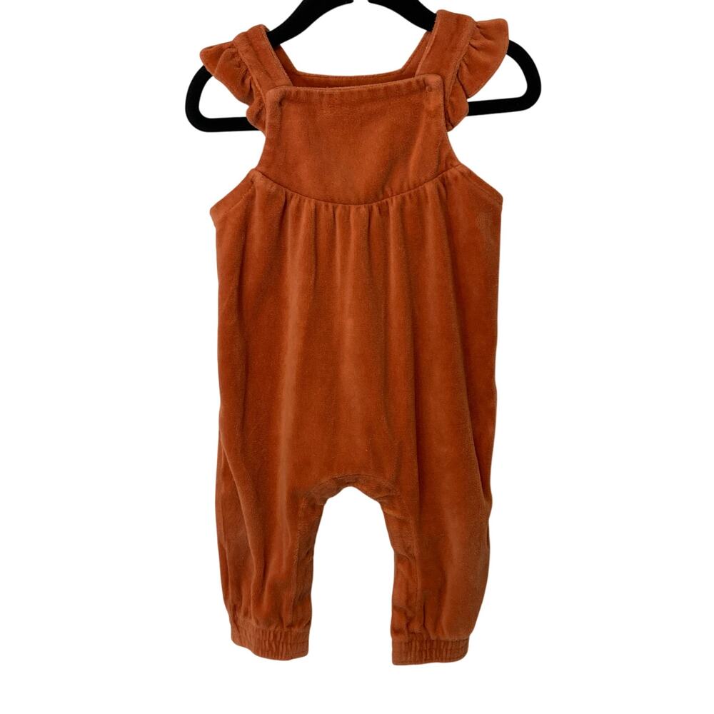 Angel Dear Burnt Orange Velour Velvet Ruffle Overall Pants Jumpsuit